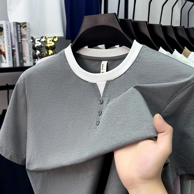 Mens Short Sleeve Henley Neck  - Embellish Knit บทวิจารณ์และราคา