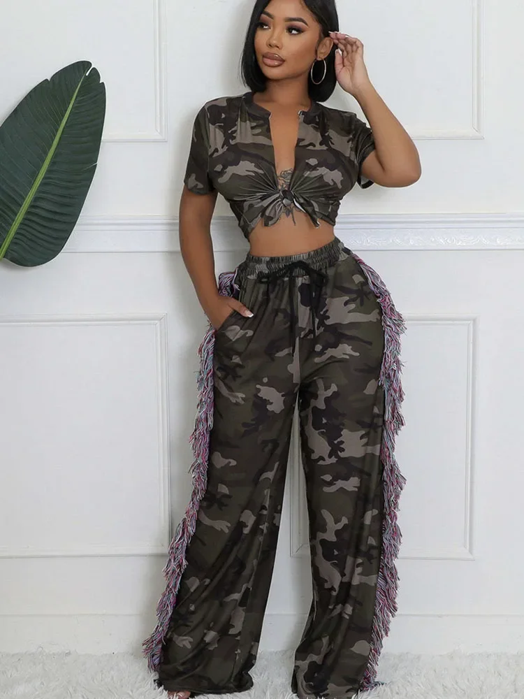 Camouflage Printed Two Piece S - Tassel Fringe Trim บทวิจารณ์และราคา