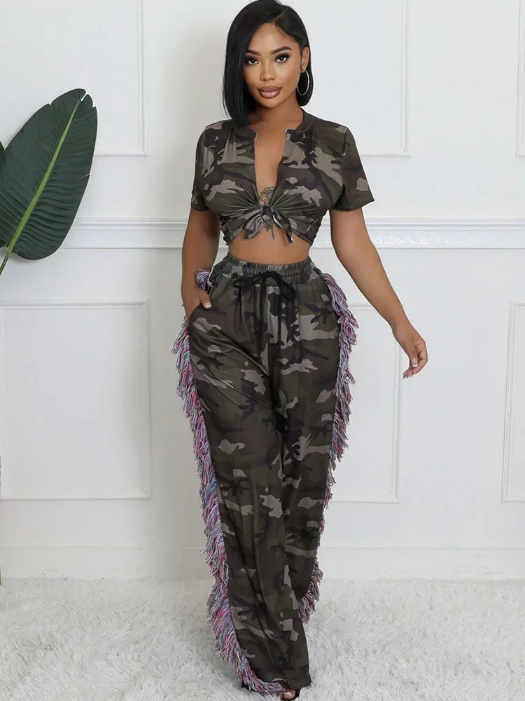 Camouflage Printed Two Piece S - Tassel Fringe Trim บทวิจารณ์และราคา