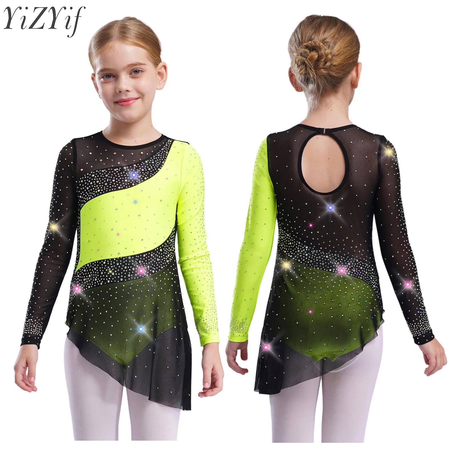 Kids Girls Ballet Leotard Dres - Rhinestone Banding Trim บทวิจารณ์และราคา
