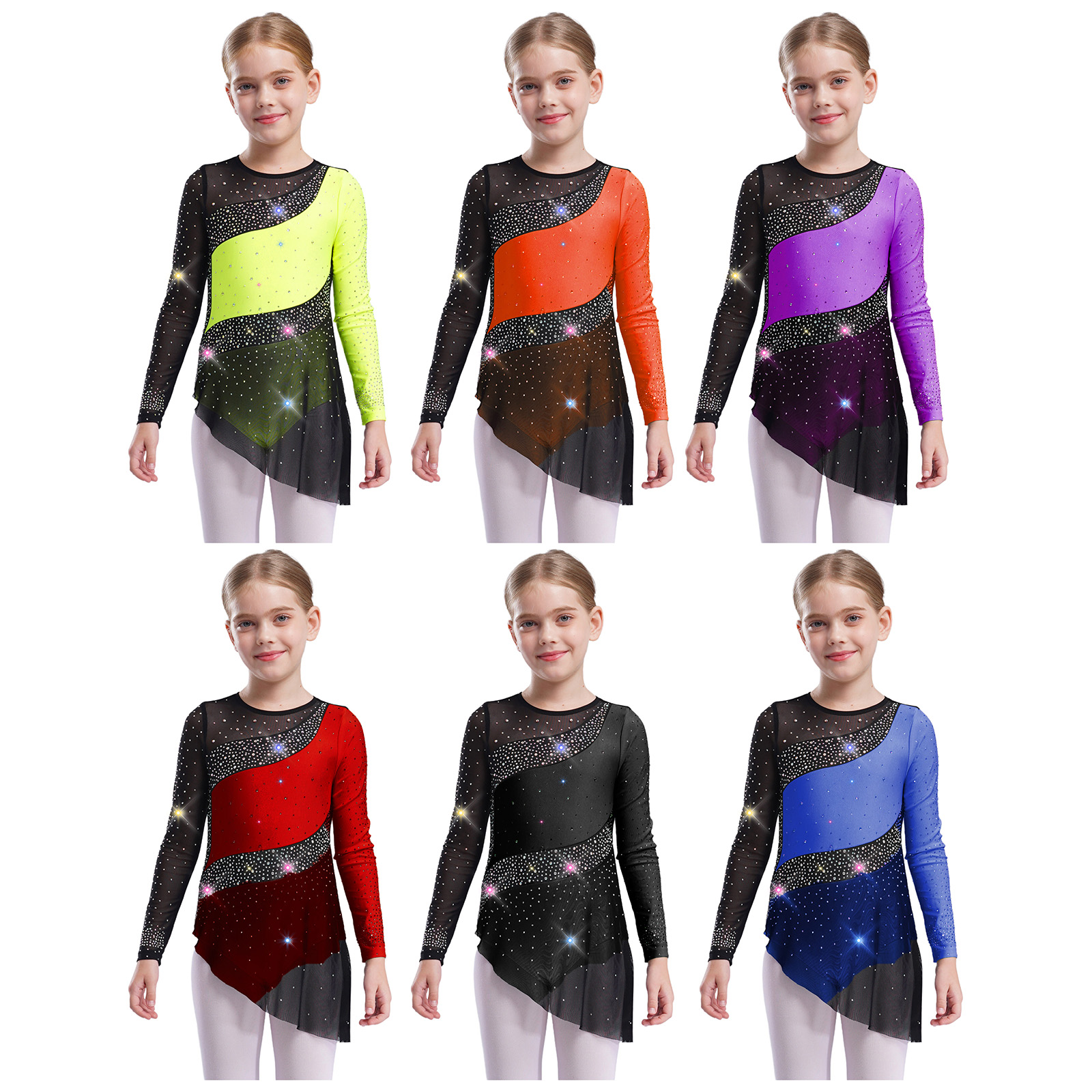 Kids Girls Ballet Leotard Dres - Rhinestone Banding Trim บทวิจารณ์และราคา