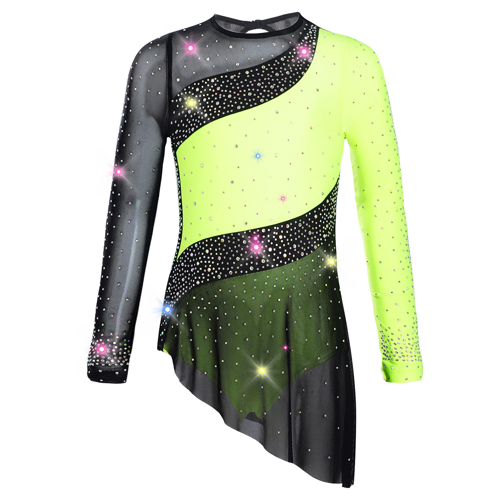 Kids Girls Ballet Leotard Dres - Rhinestone Banding Trim บทวิจารณ์และราคา