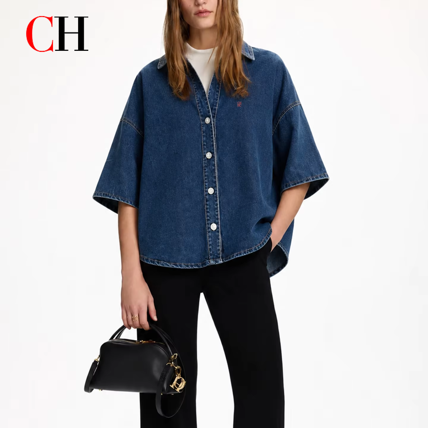 CH Letter Embroidered Solid Co - Embellish Knit บทวิจารณ์และราคา