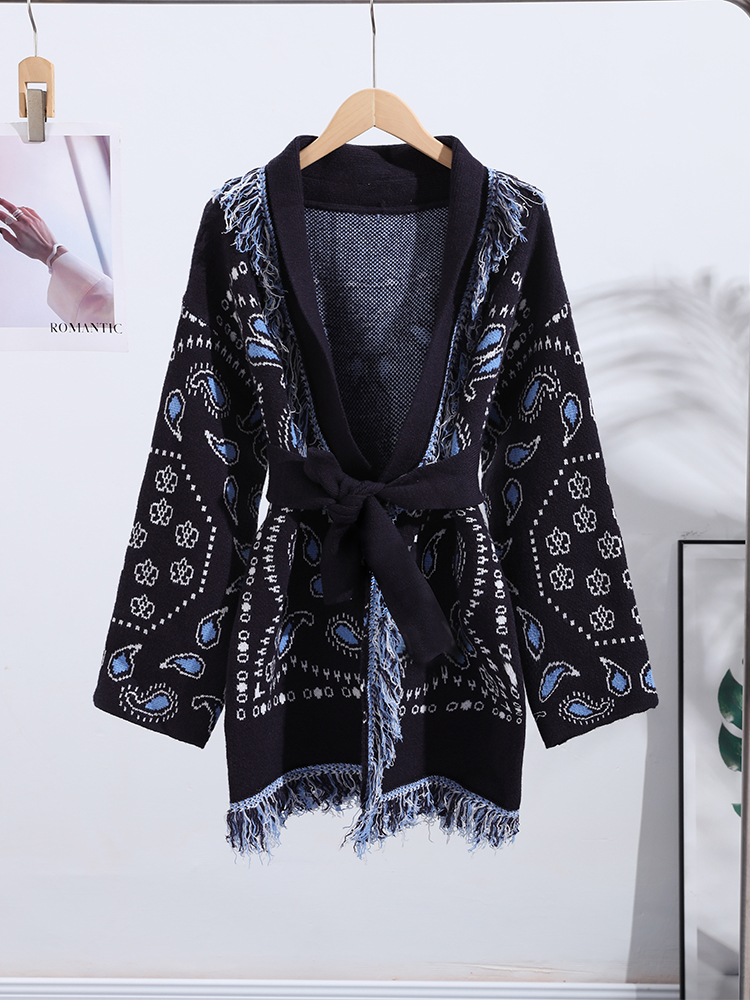 Elegant Print Tassel Cardigan  - Tassel Fringe Trim บทวิจารณ์และราคา