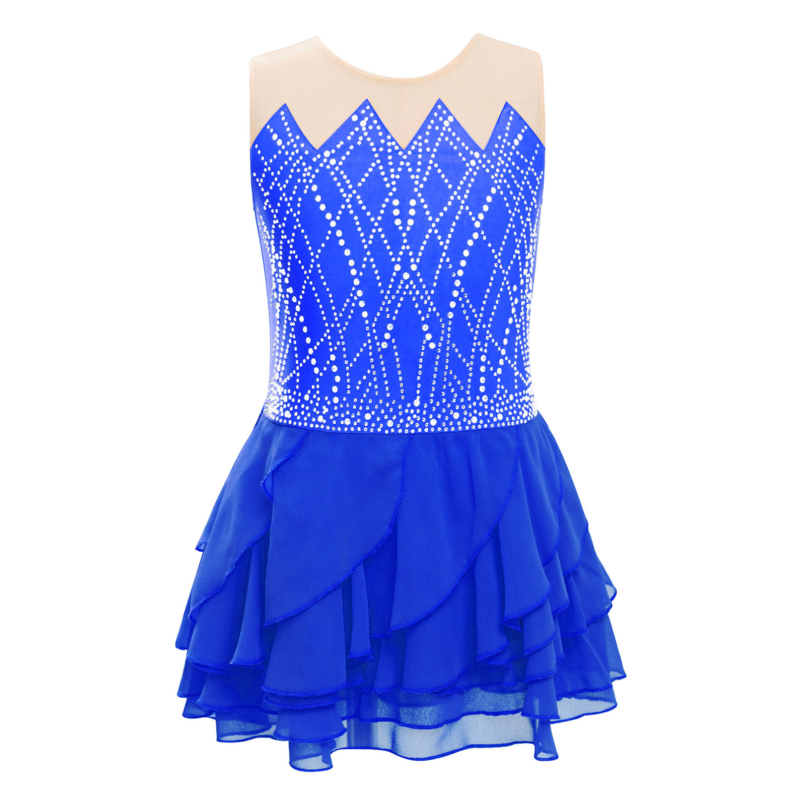 Girls Mesh Figure Skating Dres - Rhinestone Banding Trim บทวิจารณ์และราคา