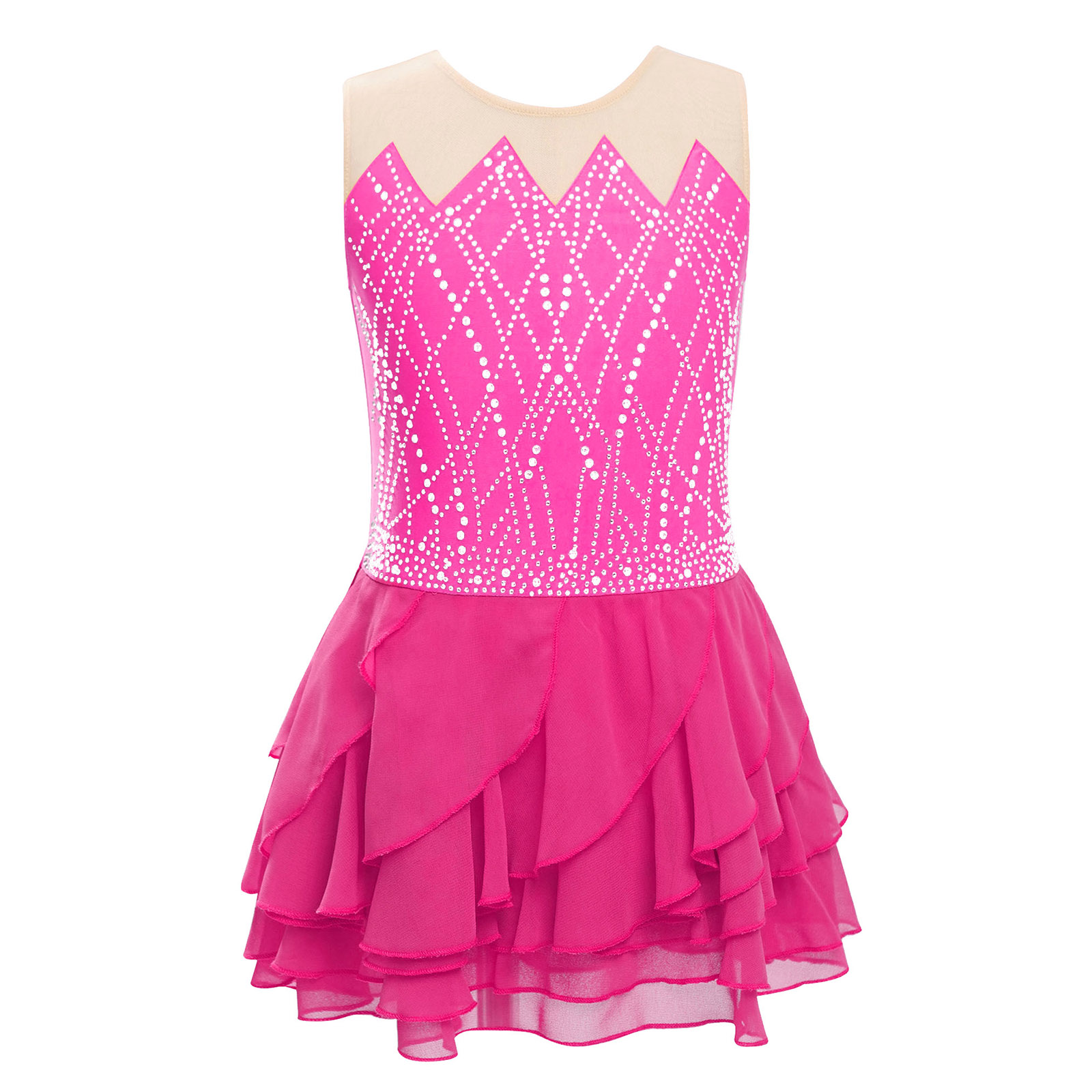 Girls Mesh Figure Skating Dres - Rhinestone Banding Trim บทวิจารณ์และราคา