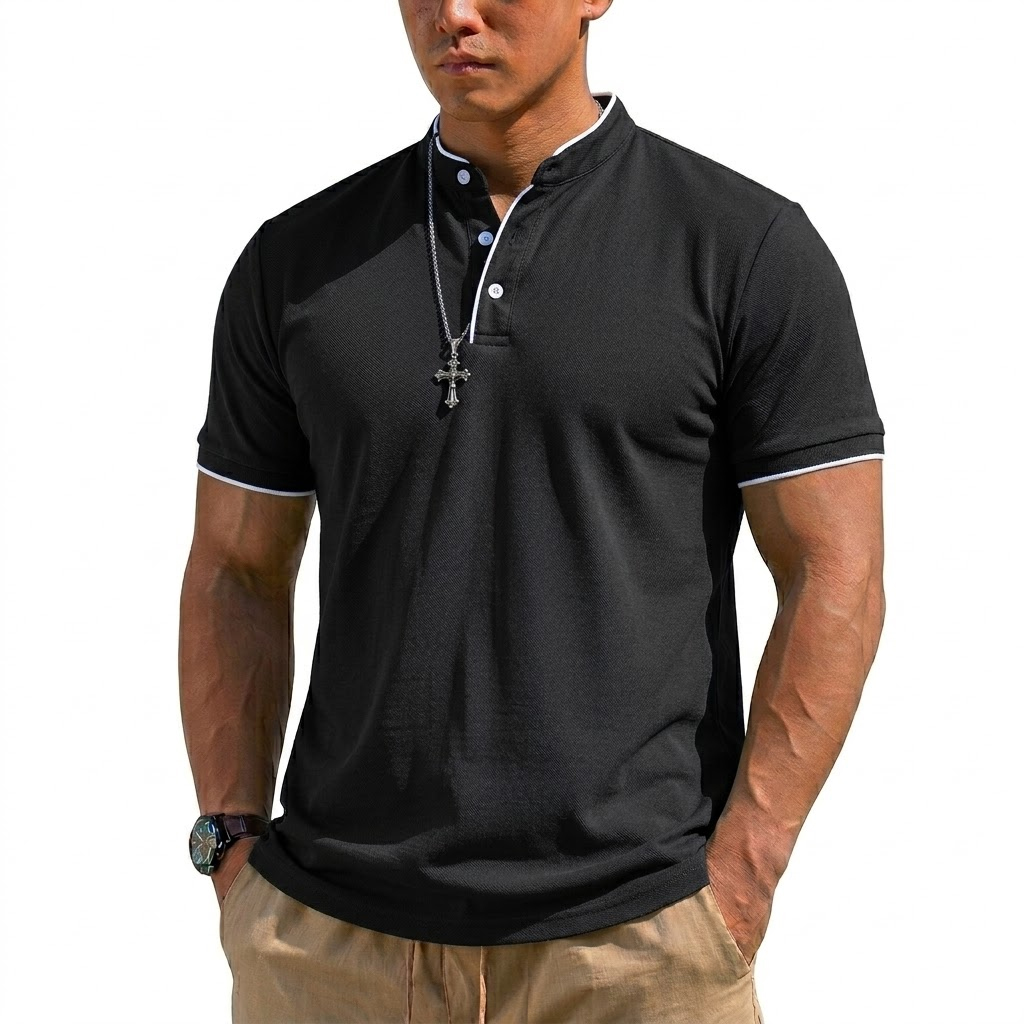 Summer Short Sleeve Henley Shi - Embellish Knit บทวิจารณ์และราคา