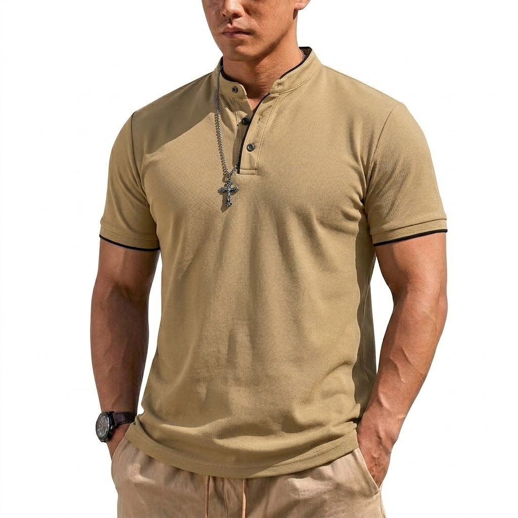 Summer Short Sleeve Henley Shi - Embellish Knit บทวิจารณ์และราคา