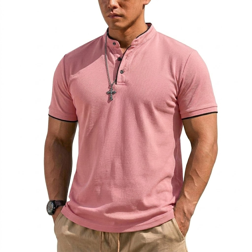 Summer Short Sleeve Henley Shi - Embellish Knit บทวิจารณ์และราคา