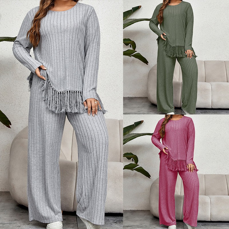 Women's 2-piece Set Casual Pan - Tassel Fringe Trim บทวิจารณ์และราคา
