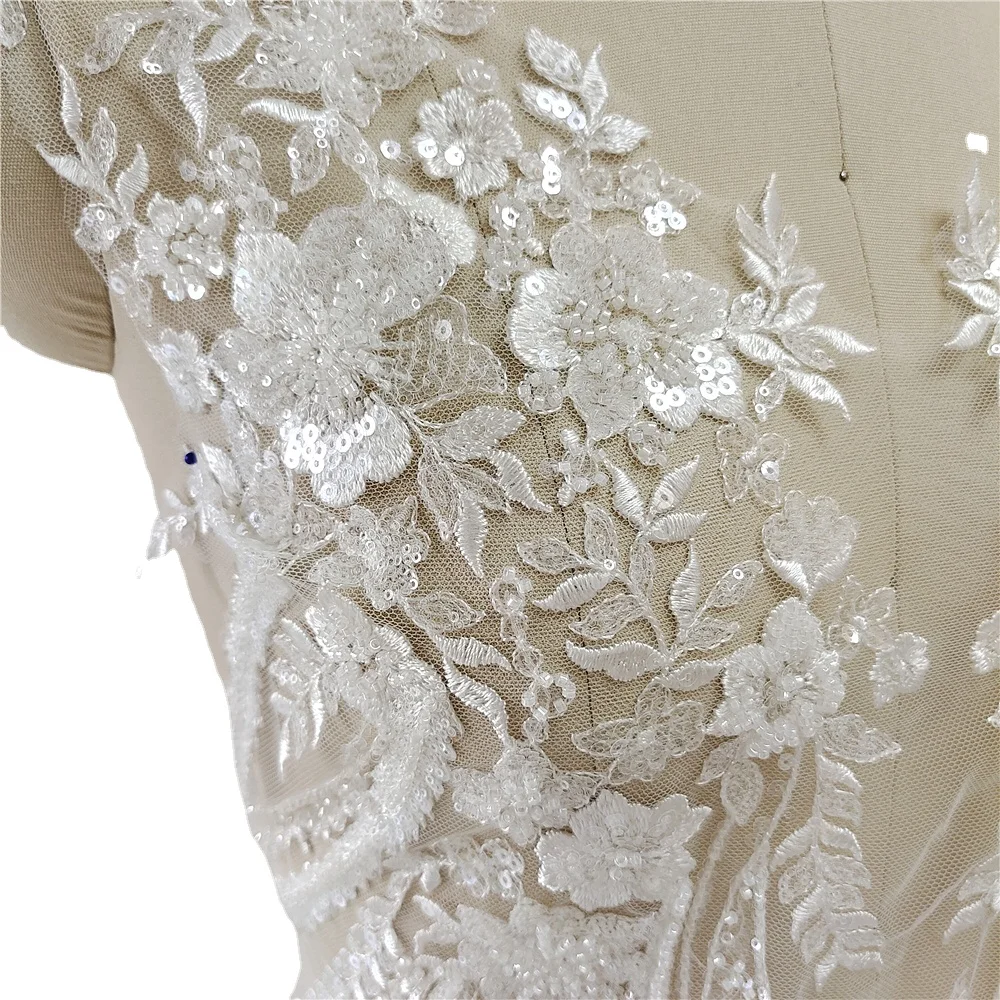New Beaded Sequins Lace Mirror - Applique Patch Flower บทวิจารณ์และราคา