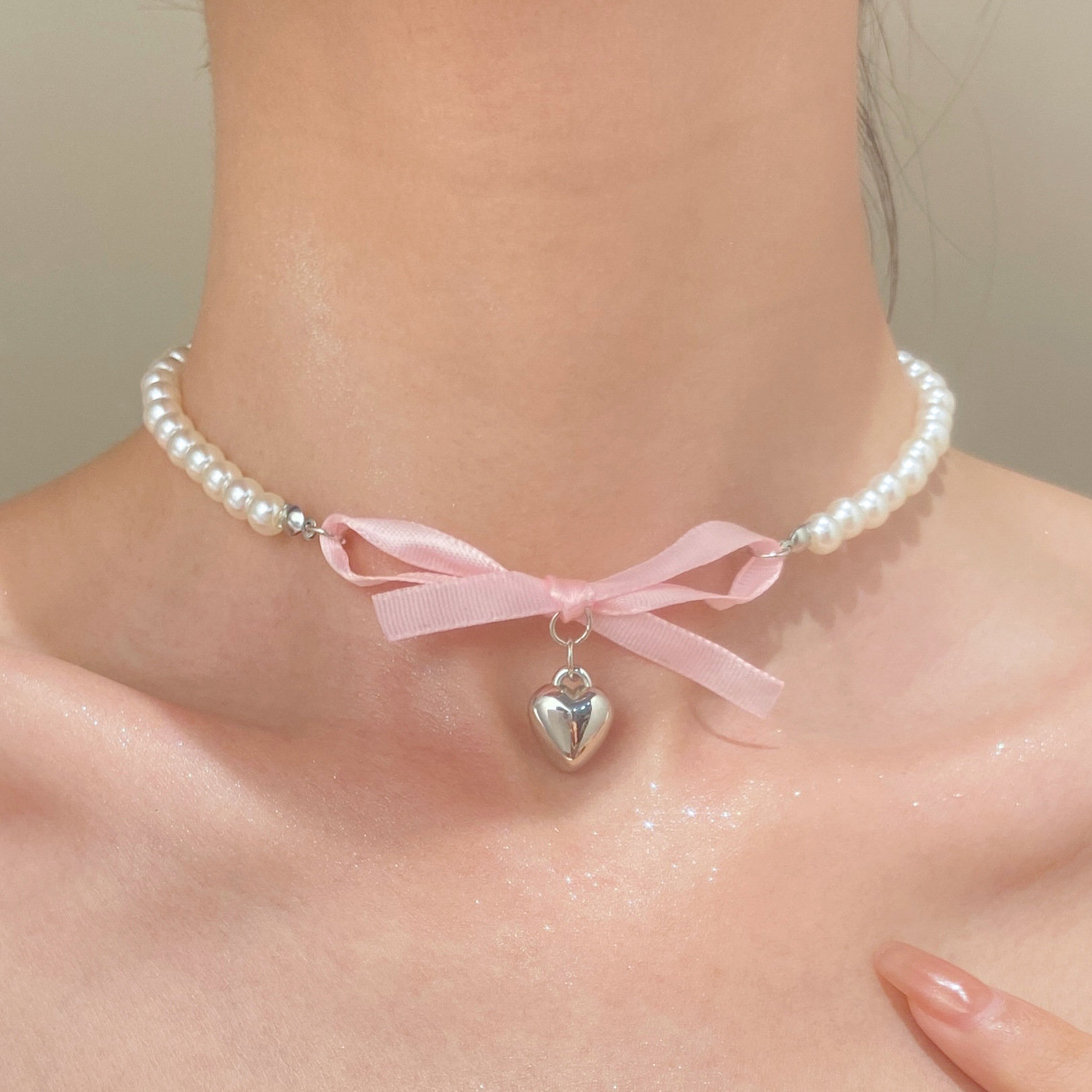 French Romantic Pink Bowknot H - Pearl Trim Chain บทวิจารณ์และราคา