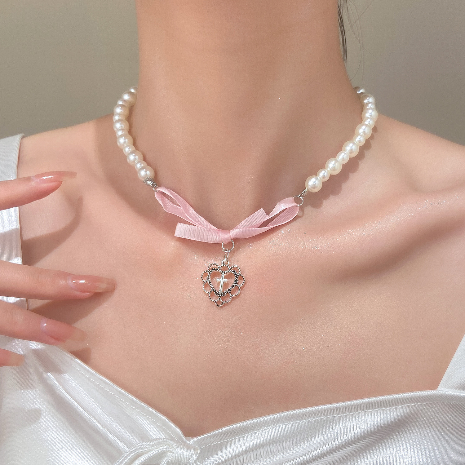 French Romantic Pink Bowknot H - Pearl Trim Chain บทวิจารณ์และราคา