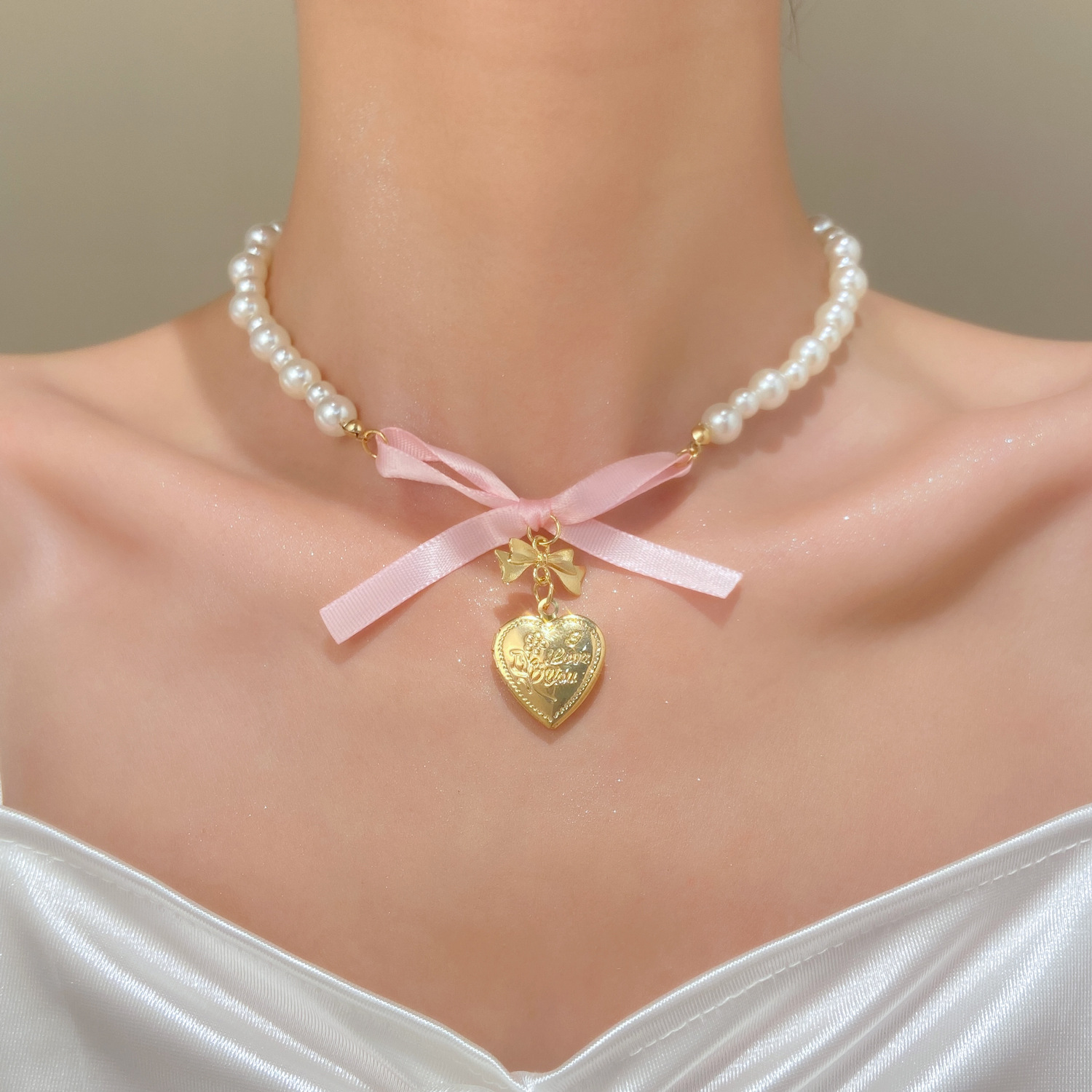 French Romantic Pink Bowknot H - Pearl Trim Chain บทวิจารณ์และราคา