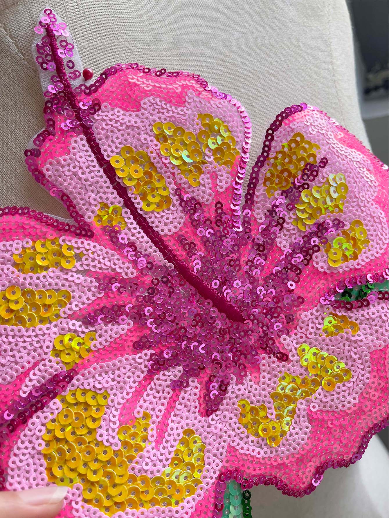 1 Piece 26CM Shining Pink Sequ - Applique Patch Flower บทวิจารณ์และราคา