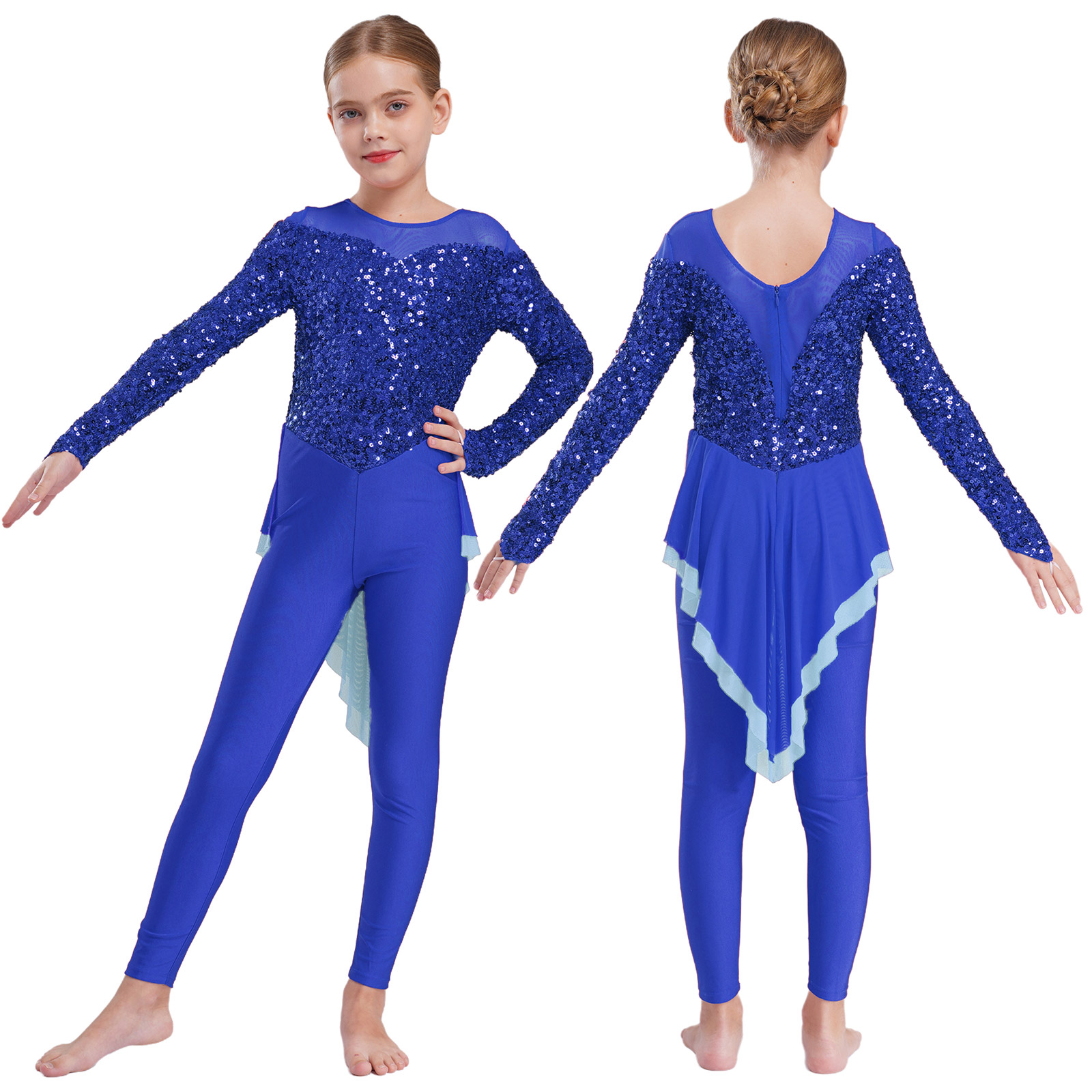 Kids Girls Ballet Dance Jumpsu - Rhinestone Banding Trim บทวิจารณ์และราคา