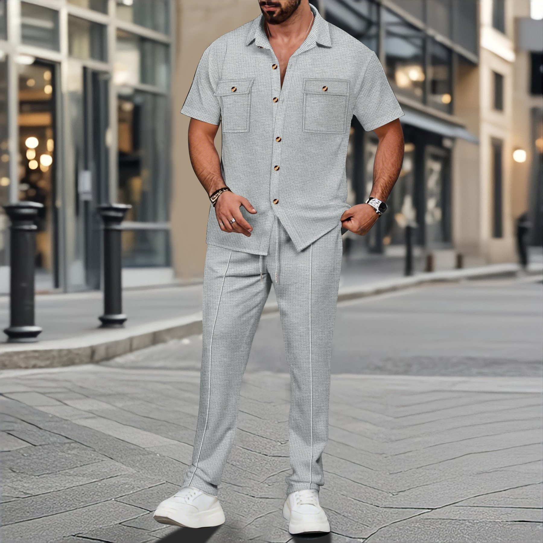 Men Summer Solid Color Lapel B - Embellish Knit บทวิจารณ์และราคา