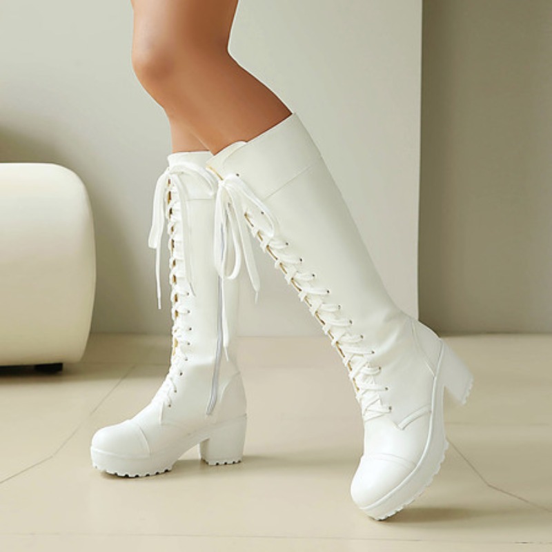 Womens Knee High Lace Up Comba - Guipure Lace Panel บทวิจารณ์และราคา