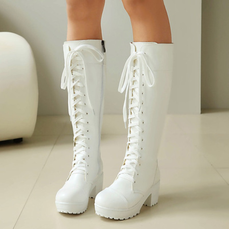 Womens Knee High Lace Up Comba - Guipure Lace Panel บทวิจารณ์และราคา