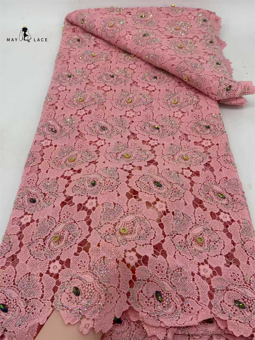 Latest Cord Guipure Lace Fabri - Crystal Mesh Fabric บทวิจารณ์และราคา