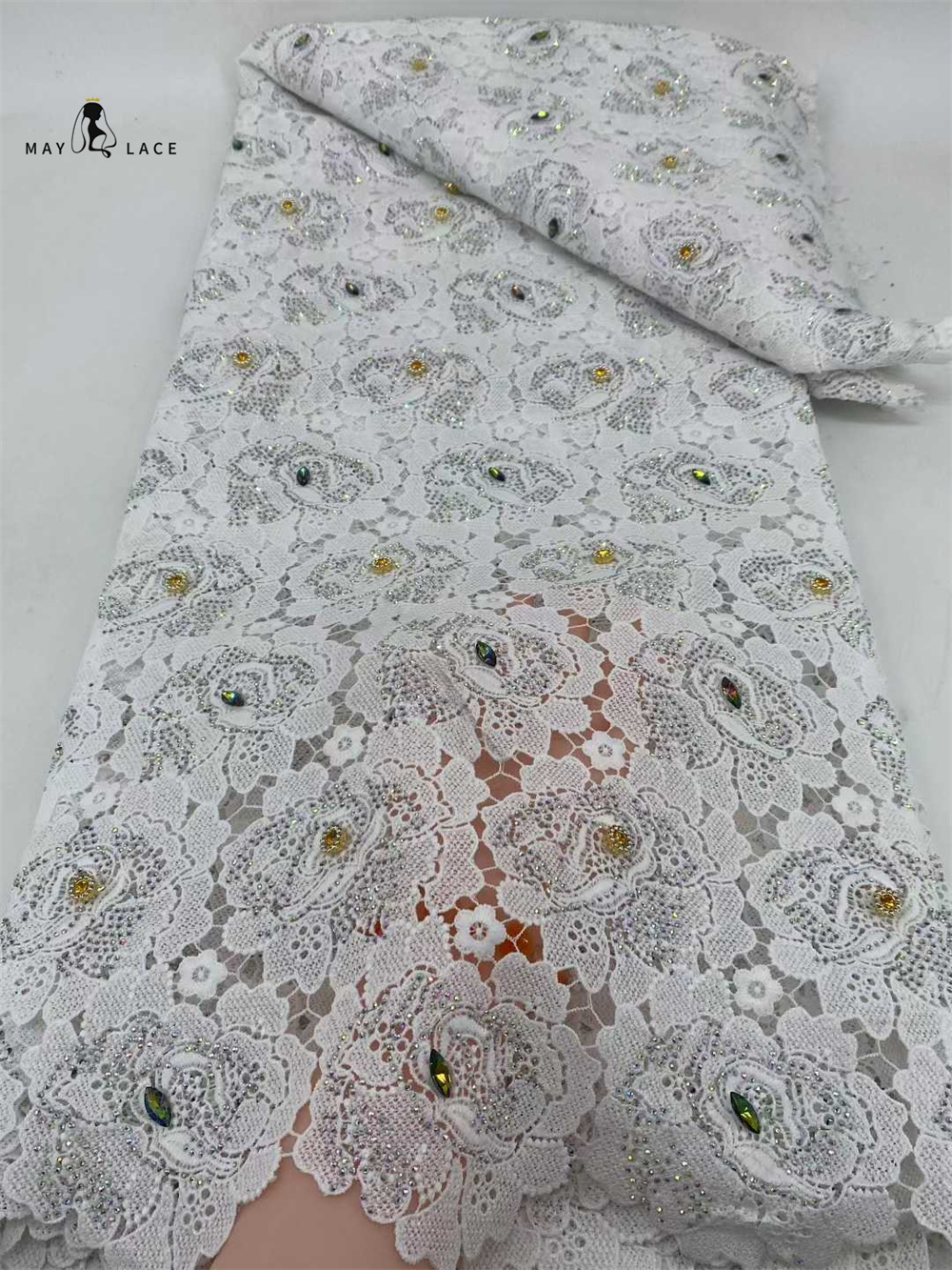 Latest Cord Guipure Lace Fabri - Crystal Mesh Fabric บทวิจารณ์และราคา